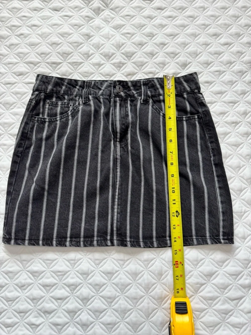 Vanilla Star Black White Striped Denim Mini Skirt Size 7 Waist 28 Y2K 90s Punk